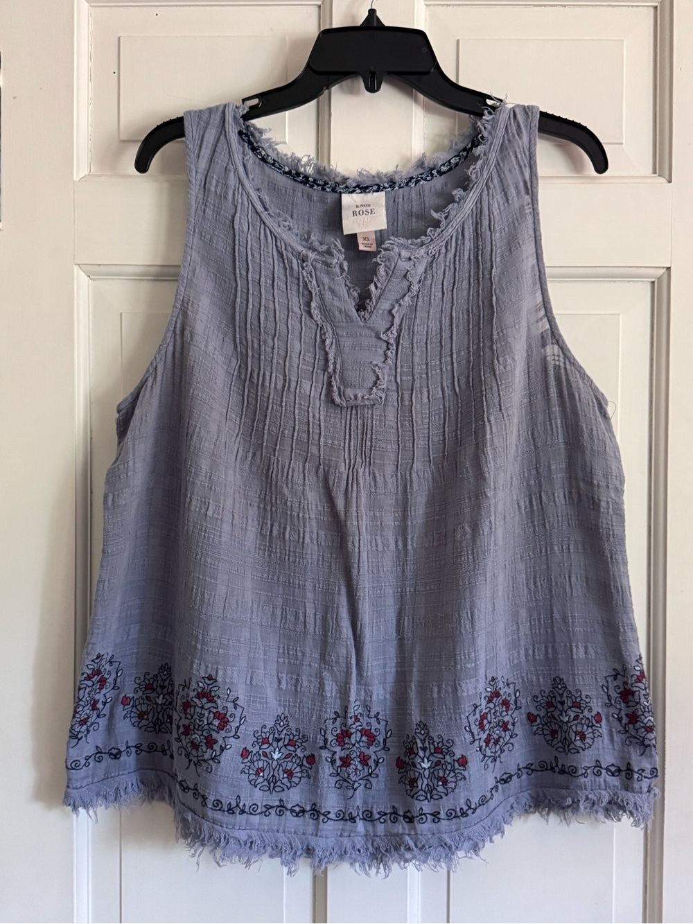 Knox Rose Sleeveless Embroidered Light Blue Tank Top